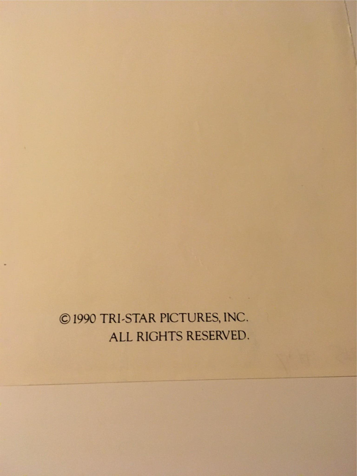 Back view of the 1990 L.A. Story 40" x 27" Original Movie Poster clearly labeled with copyright © 1990 TRI-STAR PICTURES, INC., highlighting its authenticity.