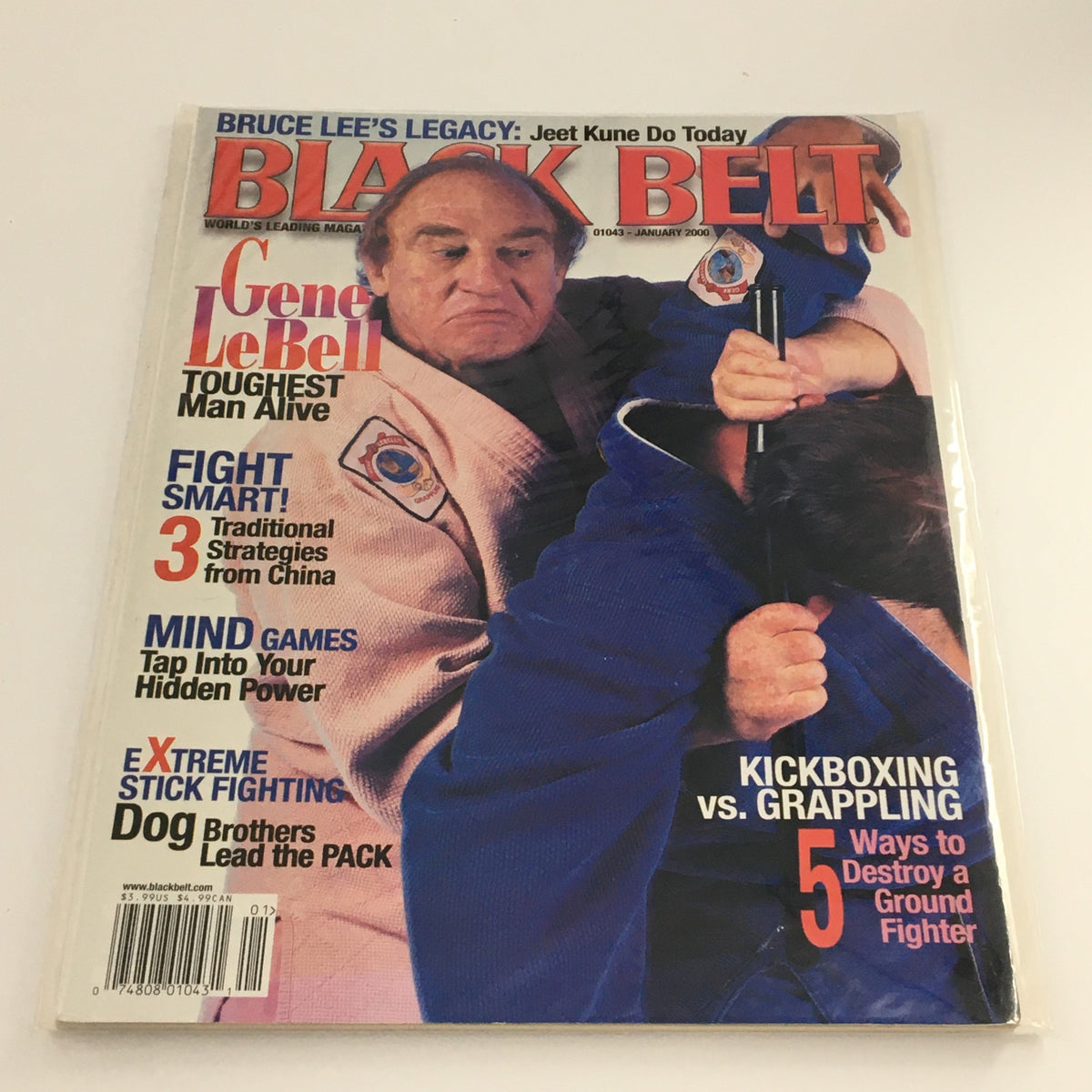 Black Belt Magazine January 2000 featuring Gene LeBell as the Toughest Man Alive, showcasing martial arts techniques and strategies.