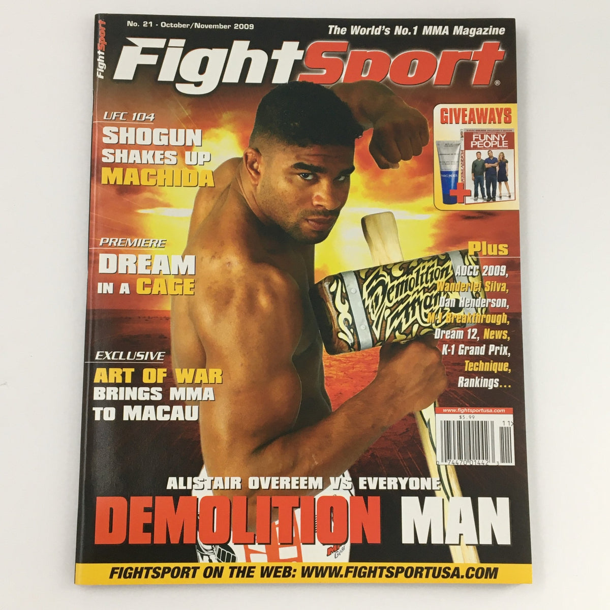 Fight Sport Magazine October November 2009 featuring Alistair Overeem on the cover, highlighting MMA news and events, in excellent condition, bagged and boarded.