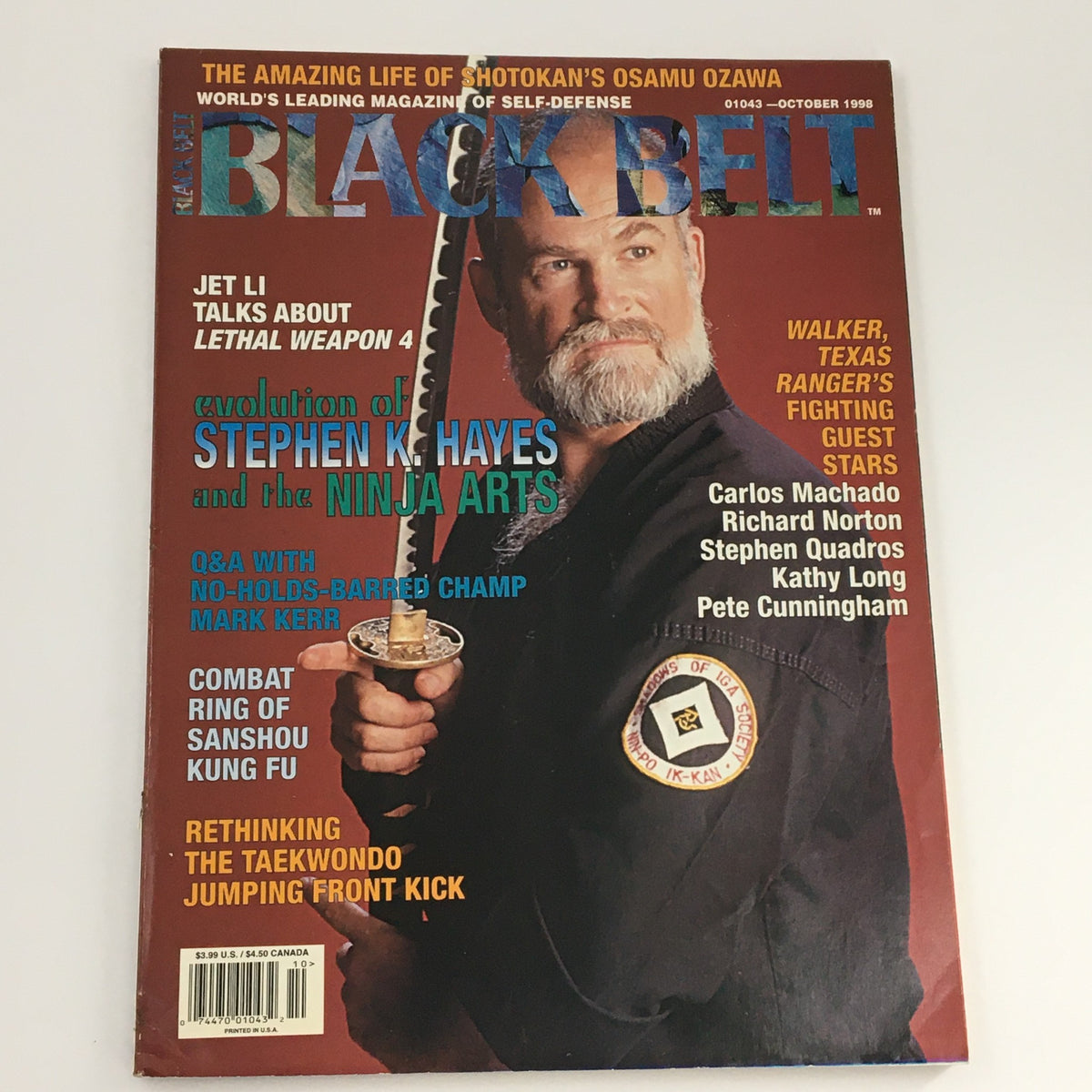 Black Belt Magazine October 1998 cover showcasing 'The Evolution of Stephen K. Hayes', displaying martial arts themes and notable personalities, ideal for collectors.