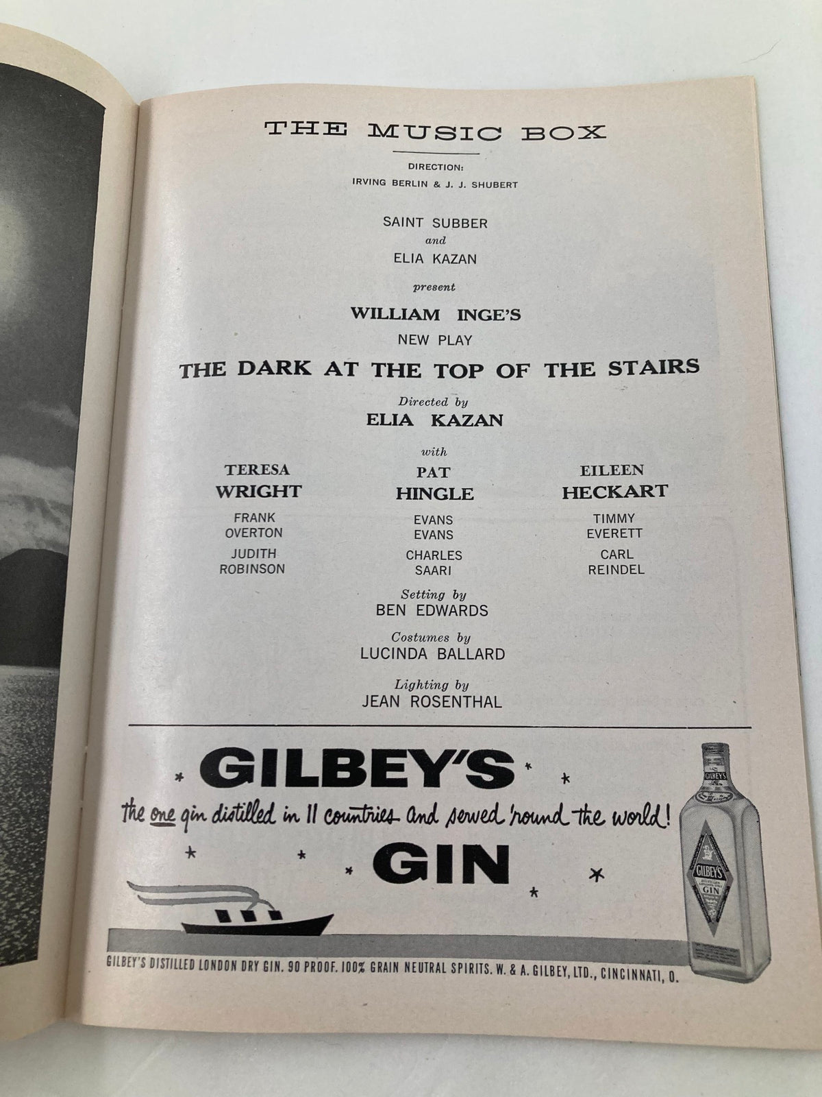 1958 Playbill for 'The Dark at the Top of the Stairs' displaying cast and crew details including Teresa Wright.