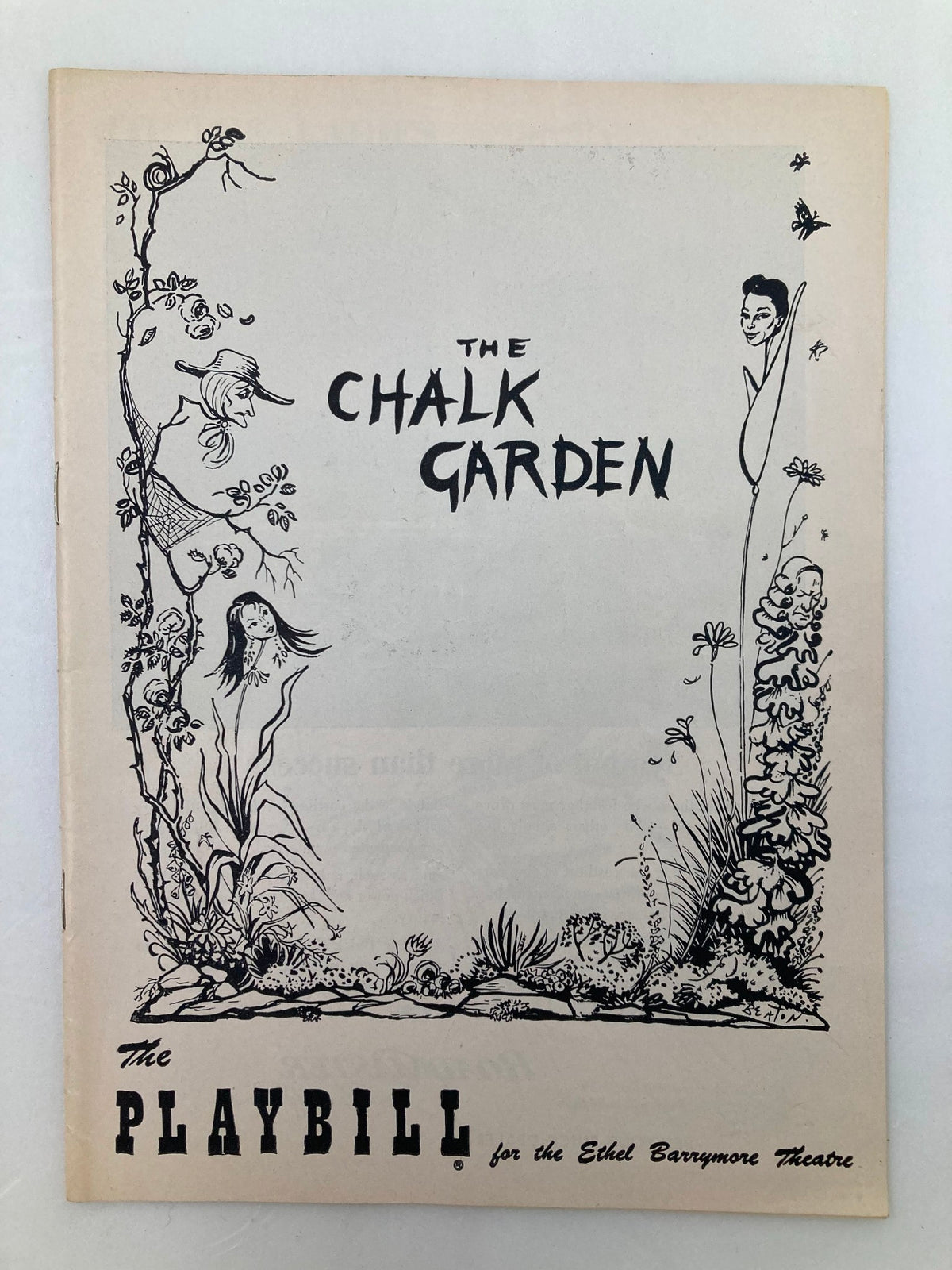 1956 Playbill Ethel Barrymore Theatre featuring Gladys Cooper in The Chalk Garden, showcasing artistic cover design with floral elements.