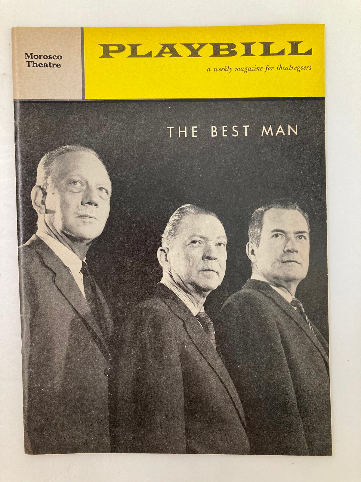 Authentic 1960 Playbill from the Morosco Theatre featuring the play 'The Best Man' with Melvyn Douglas and Lee Tracy.