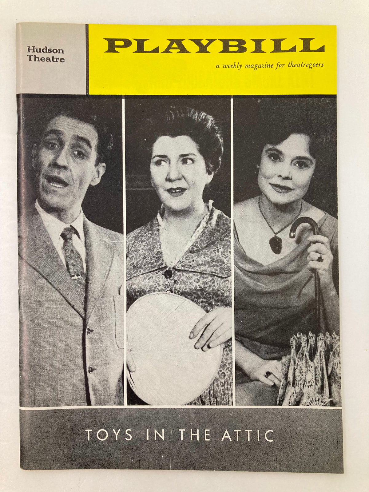 Original 1960 Playbill for 'Toys in the Attic' featuring Hudson Theatre and performances by Anna Revere and Irene Worth, showcasing a vintage theater collectible.