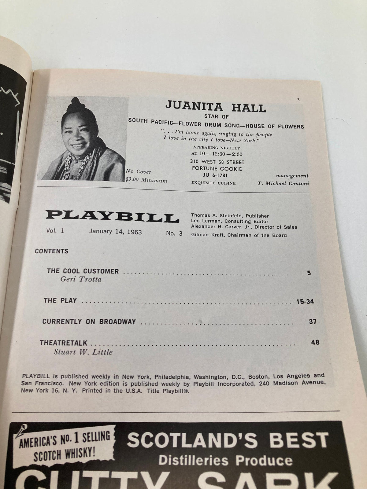 Interior page from the 1963 Playbill for Lord Pengo, featuring Juanita Hall from South Pacific.