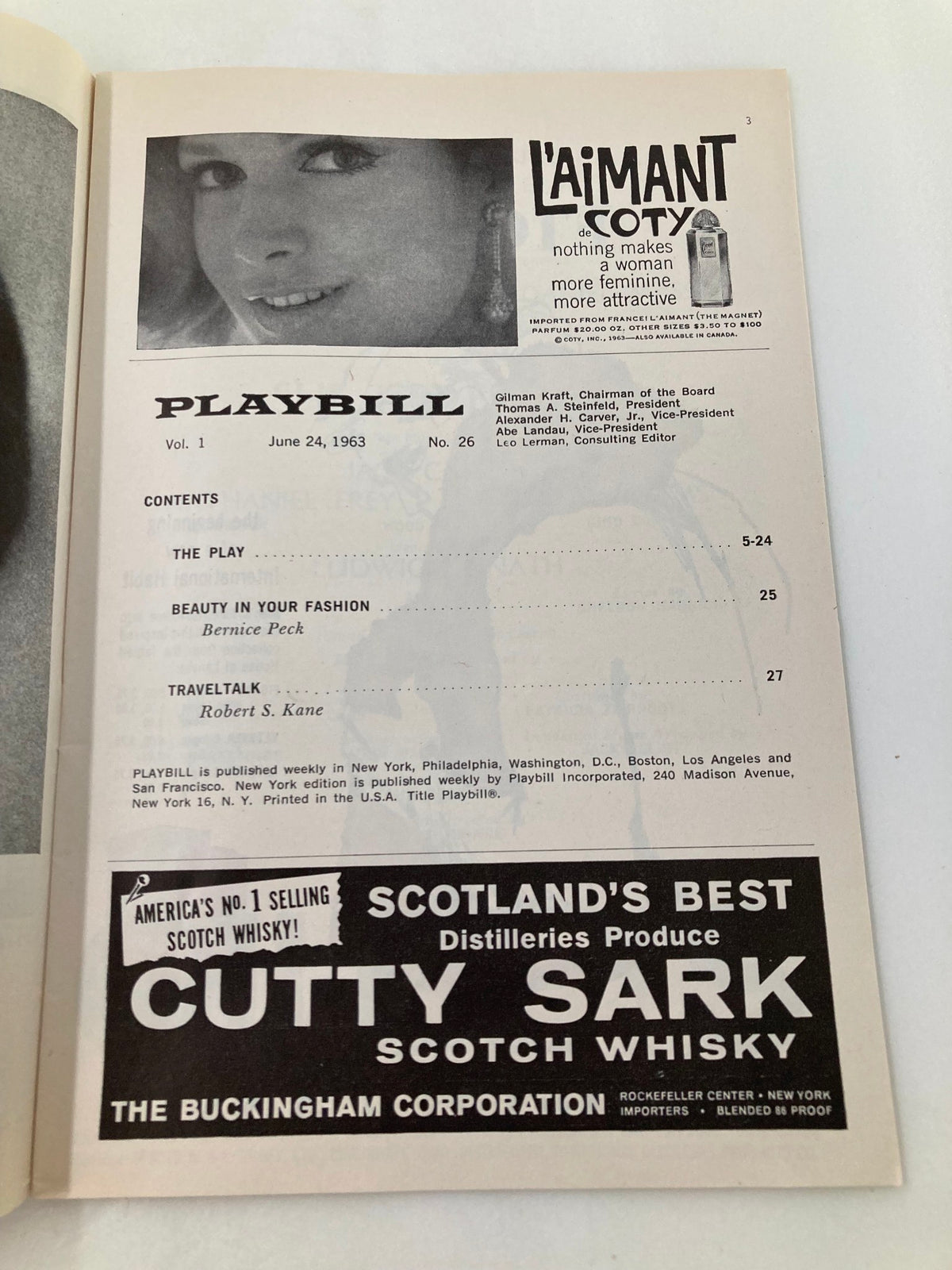 1963 Playbill from Eugene O'Neill Theatre, inside content page detailing the play She Loves Me and advertisements significant to the era.