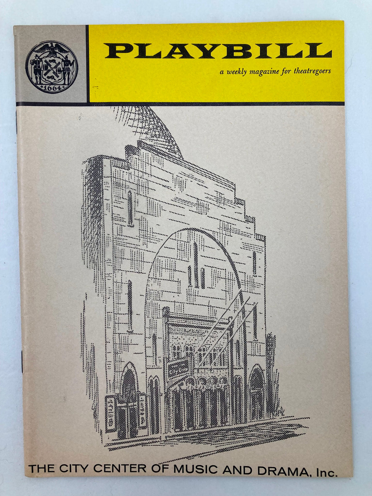 1960 Playbill New York City Center featuring an illustration of the venue, presented for Nakamura Kanzaburo XVII in Grand Kabuki performance.