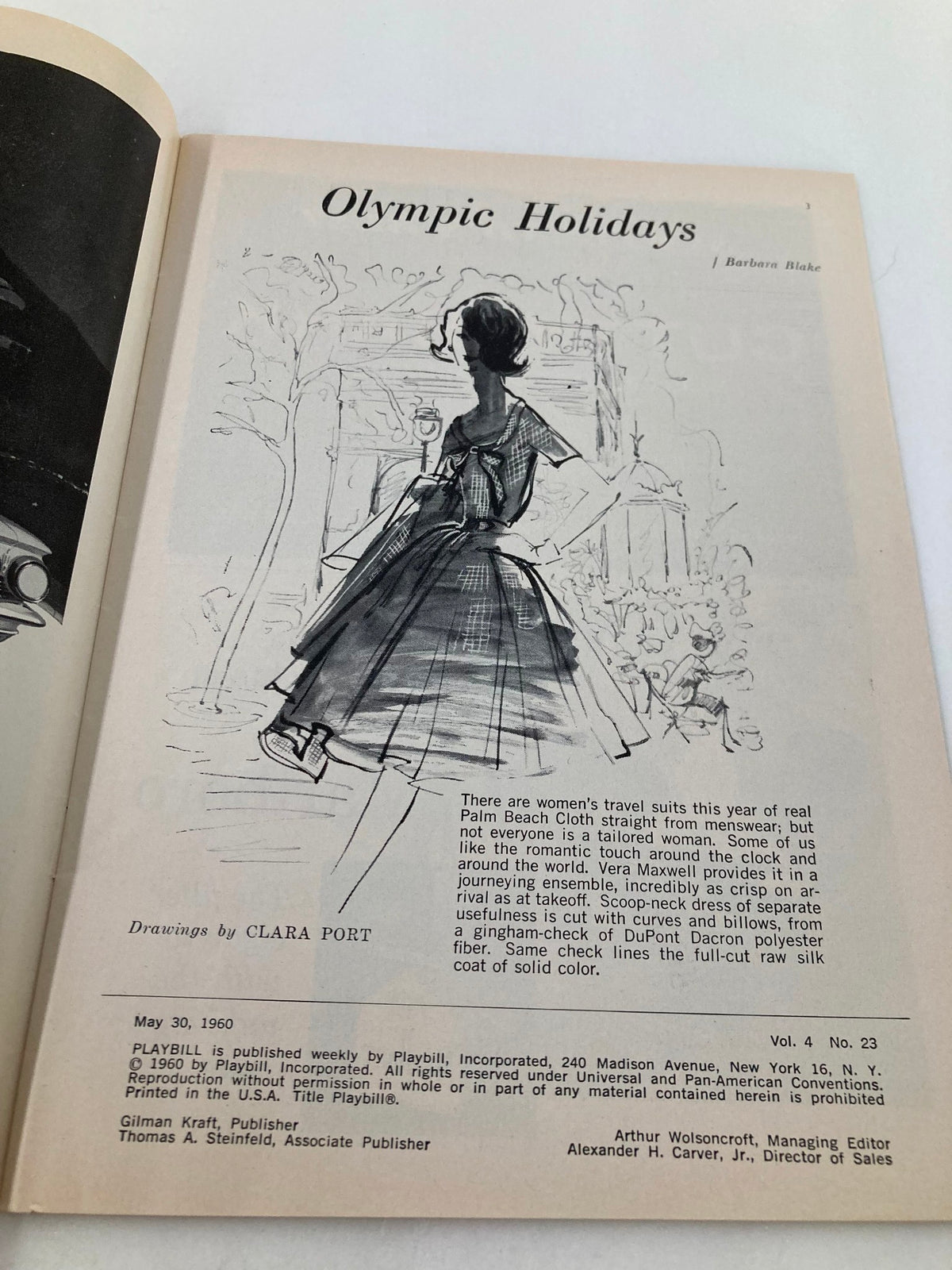 1960 Playbill New York City Center page showing an illustration by Clara Port, highlighting Olympic Holidays, part of the Playbill content.