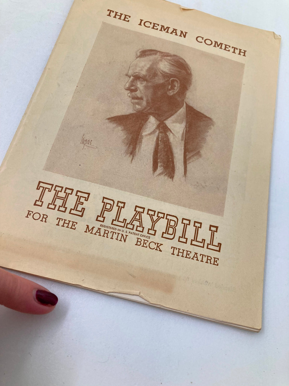 1946 Playbill for The Iceman Cometh at Martin Beck Theatre, showcasing a detailed illustration of James Barton.