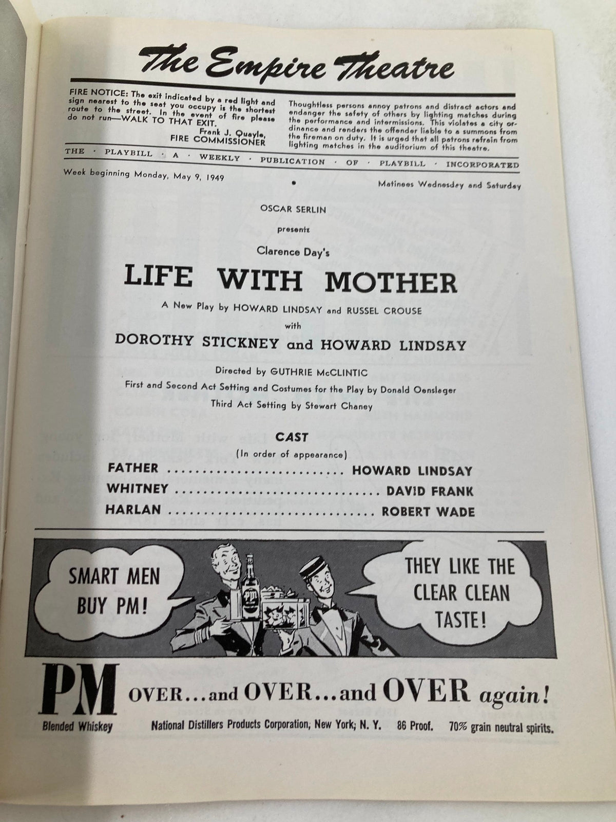 1949 Playbill for The Empire Theatre with detailed information about the production Life with Mother, including cast and creative team credits.