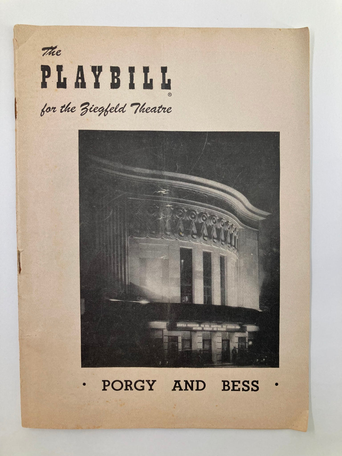 1953 Playbill for The Ziegfeld Theatre featuring Porgy and Bess, showcasing the iconic theater exterior in black and white.