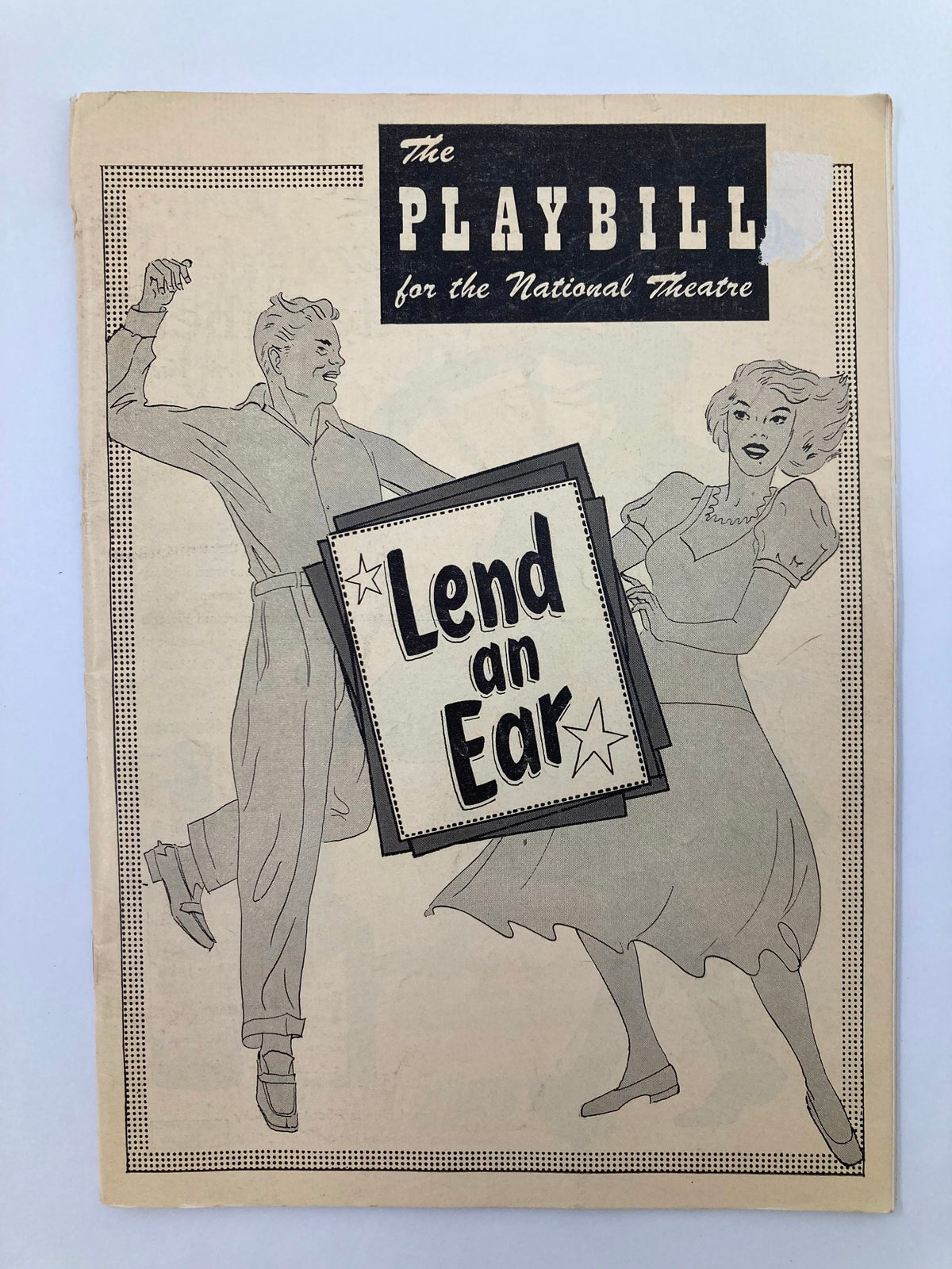 1948 Playbill National Theatre featuring Yvonne Adair and Nancy Franklin in Lend An Ear, showcasing vintage design with performers dancing on the cover.