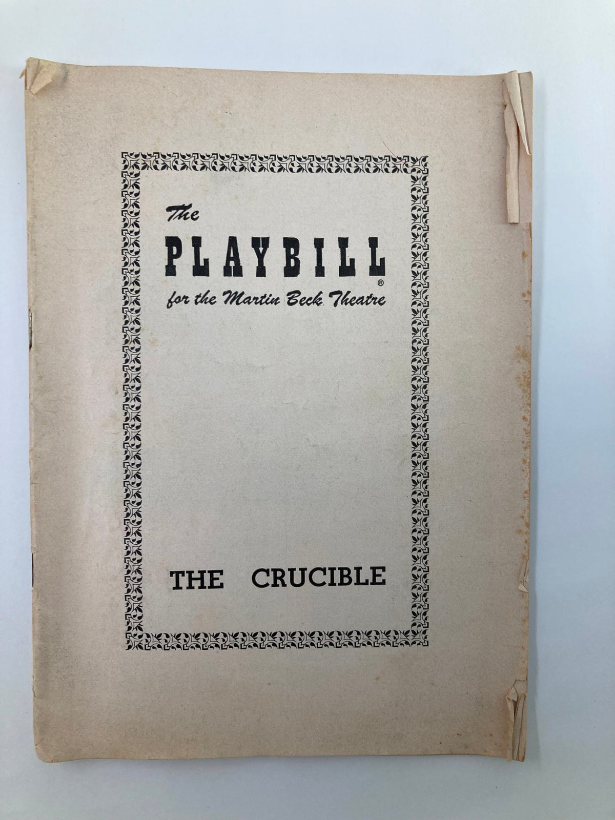 1953 Playbill for The Crucible at the Martin Beck Theatre, showcasing the front cover design and title.