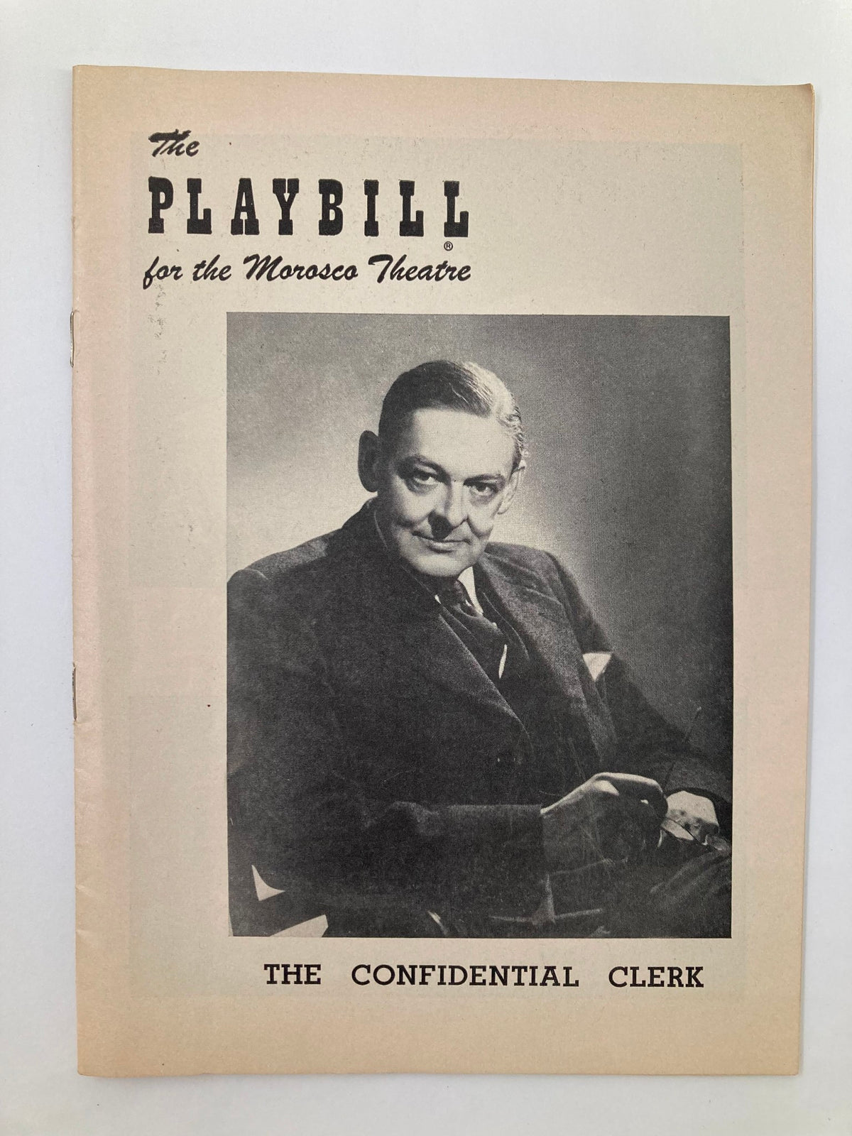 1954 Playbill for the Morosco Theatre featuring Claude Rains in The Confidential Clerk, showcasing a black and white portrait of Rains on the cover.