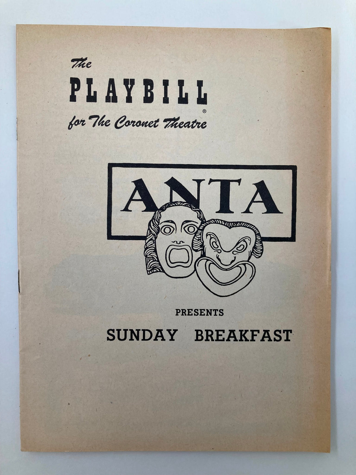 1952 Playbill for the Coronet Theatre featuring Anthony Ross and Douglas Watson in Sunday Breakfast. The cover showcases theatrical faces and title art.