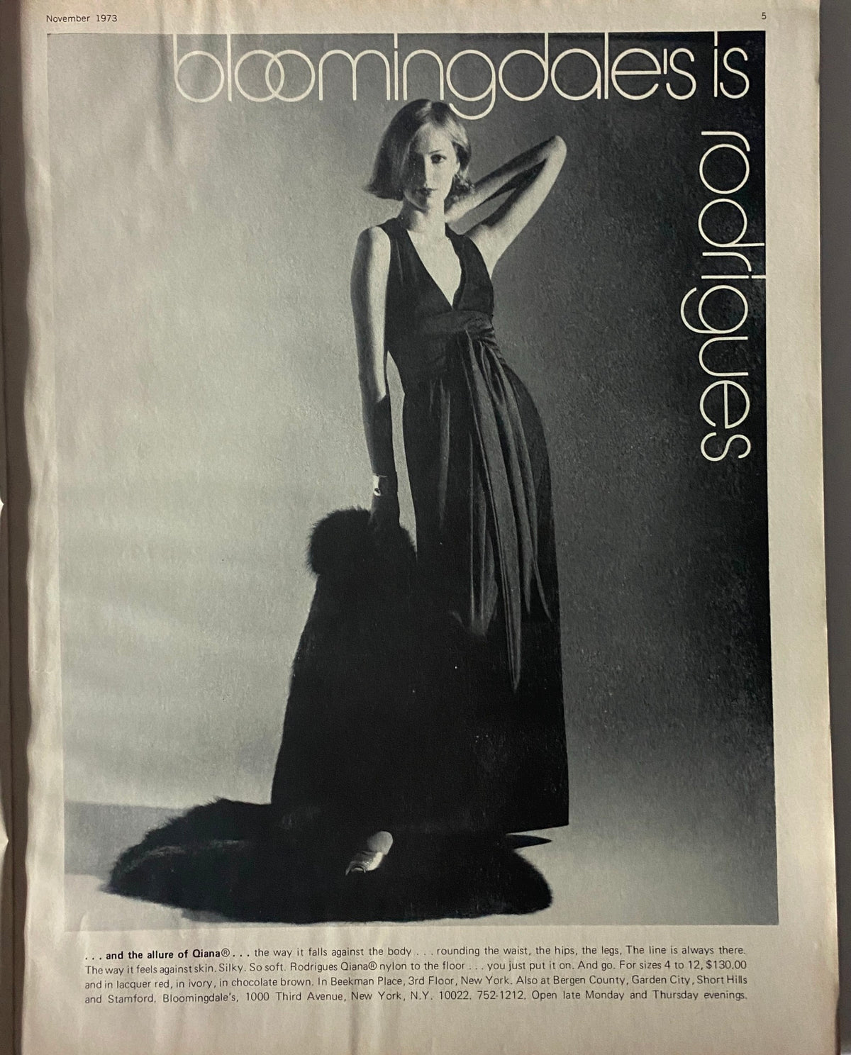 Harper's Bazaar Magazine November 1973 Serena Rhinelander Cover No Label