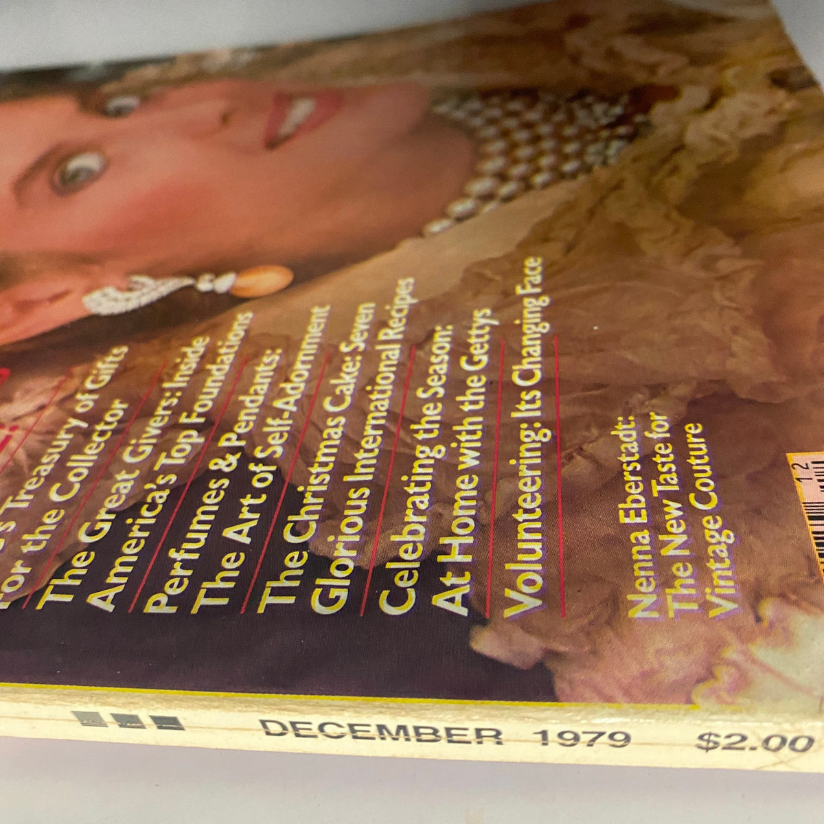 Close-up image of the December 1979 Town & Country Magazine cover, displaying ornate details of the magazine's design and text.