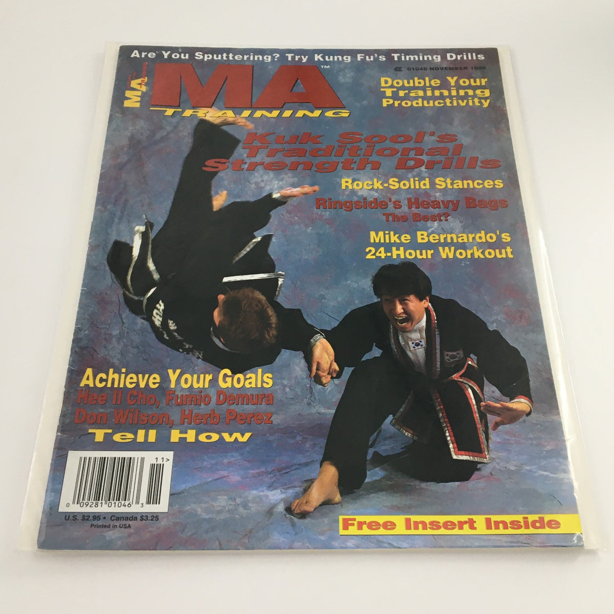 Cover of MA Training Magazine November 1996 featuring Mike Bernardo's 24-Hour Workout with images of martial artists demonstrating training techniques.