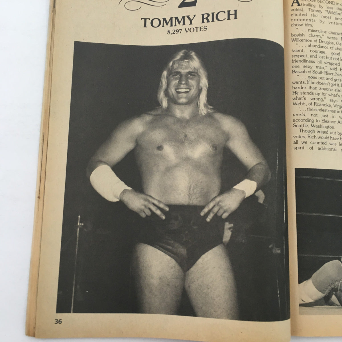 Wrestling Superstars Magazine Fall 1982 showcases Tommy Rich, another featured 'Sexiest Superstar,' displaying his charismatic smile and physique, highlighting his popularity in wrestling history.
