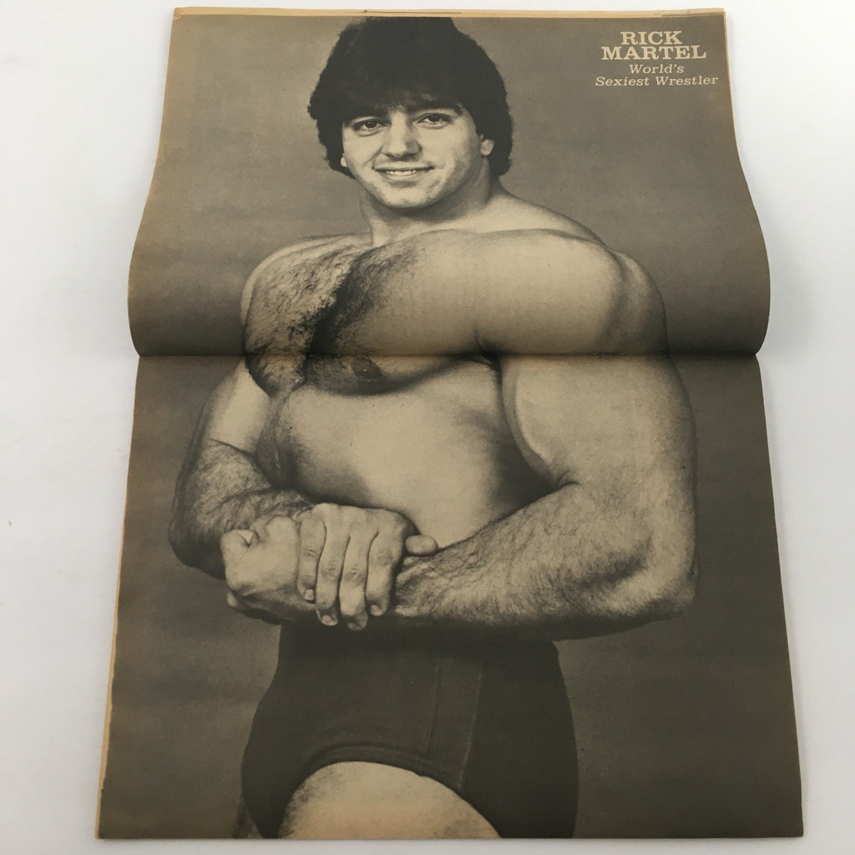Wrestling Superstars Magazine Fall 1982 featuring Rick Martel, known as the 'World's Sexiest Wrestler', showcasing his iconic pose in a vintage black-and-white photo.