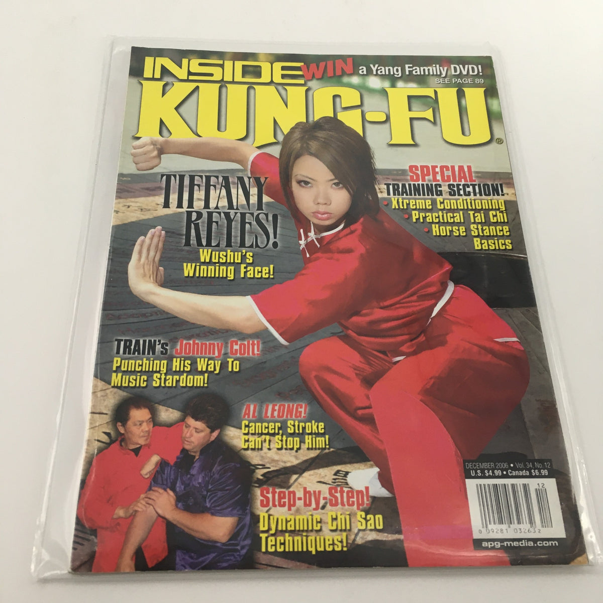 Cover of Inside Kung-Fu Magazine December 2006 featuring Tiffany Reyes labeled as Wushu's Winning Face, showcasing martial arts action and special training sections.