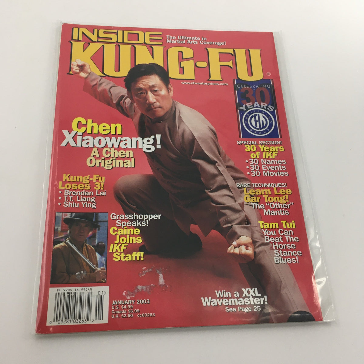 Cover of Inside Kung-Fu Magazine January 2003 featuring Chen Xiaowang, showcasing martial arts themes and art.