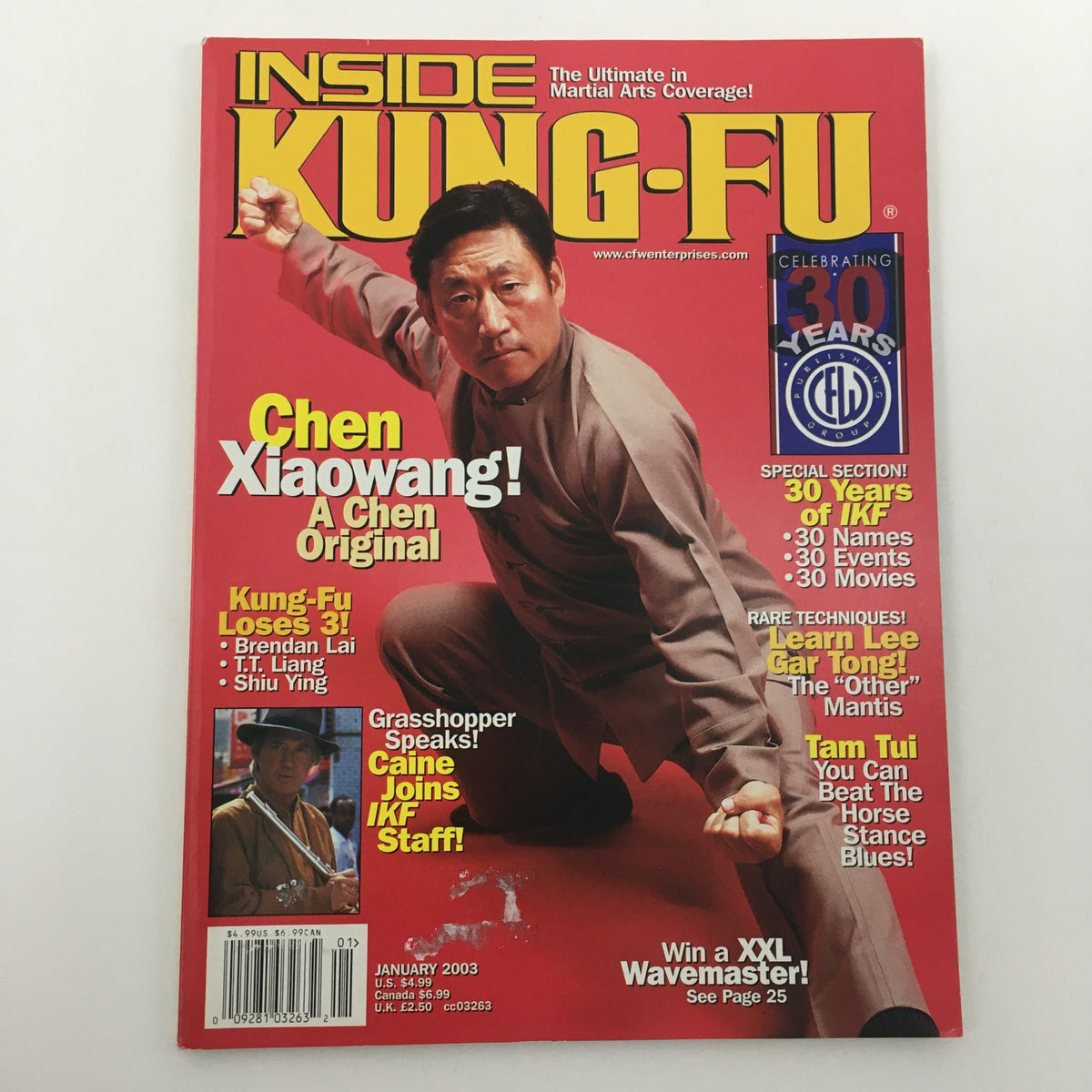 Front cover of Inside Kung-Fu Magazine January 2003, highlighting an article on Chen Xiaowang, with martial arts visuals and features.