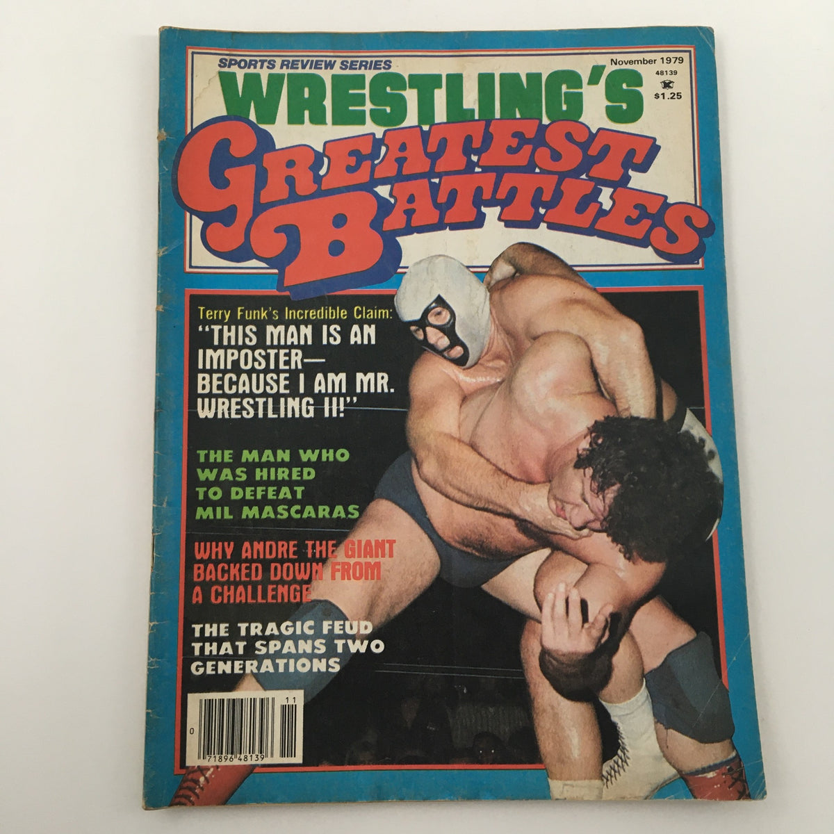 Cover of Wrestling's Greatest Battles Magazine November 1979 featuring Terry Funk and a wrestling match scene.