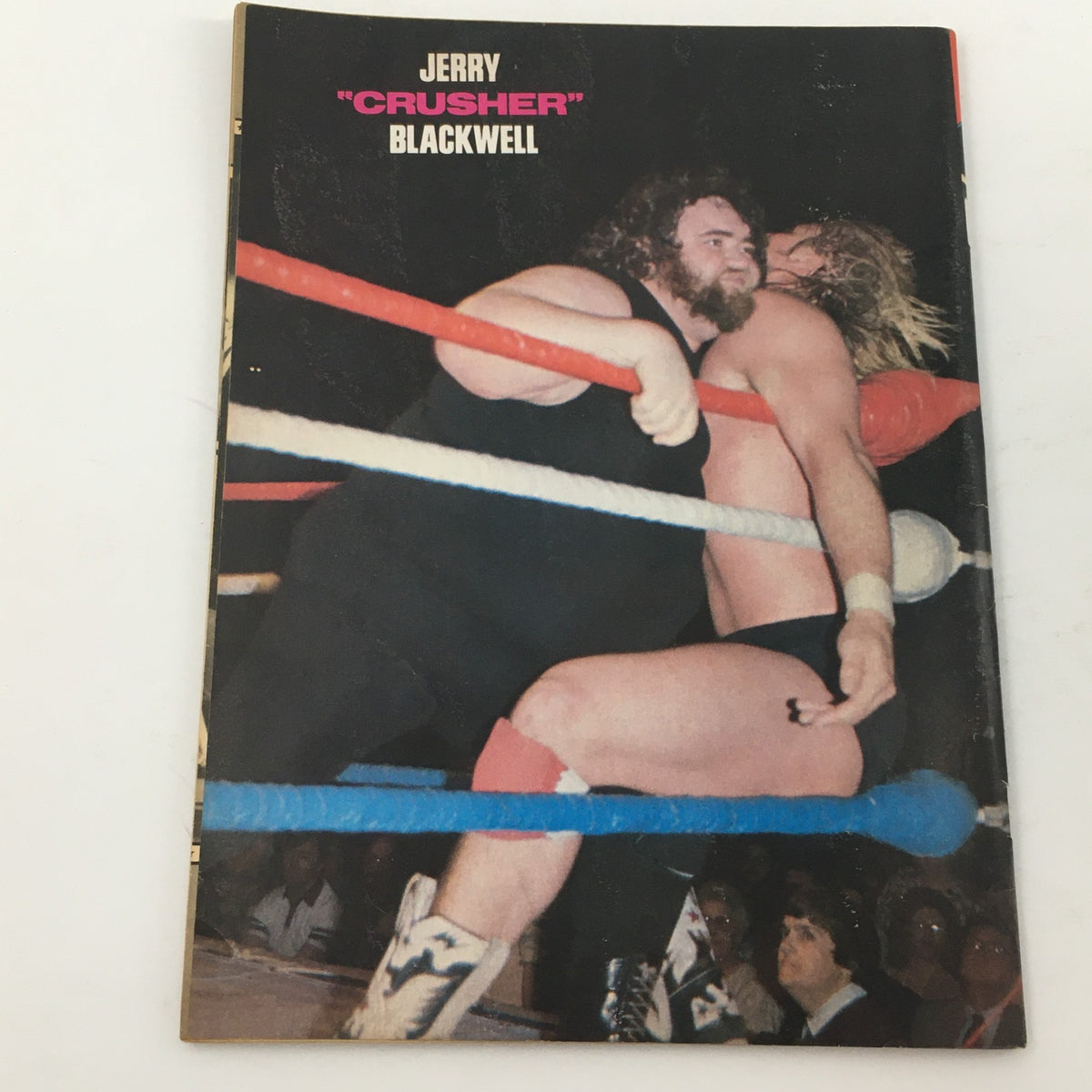 Wrestling World Magazine August 1984 showing a spotlight on Jerry 'Crusher' Blackwell wrestling in the ring.