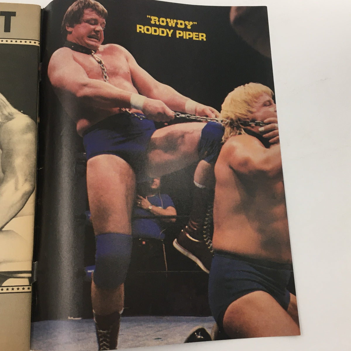 Page from Wrestling World Magazine August 1984 featuring Roddy Piper in action during a wrestling match.