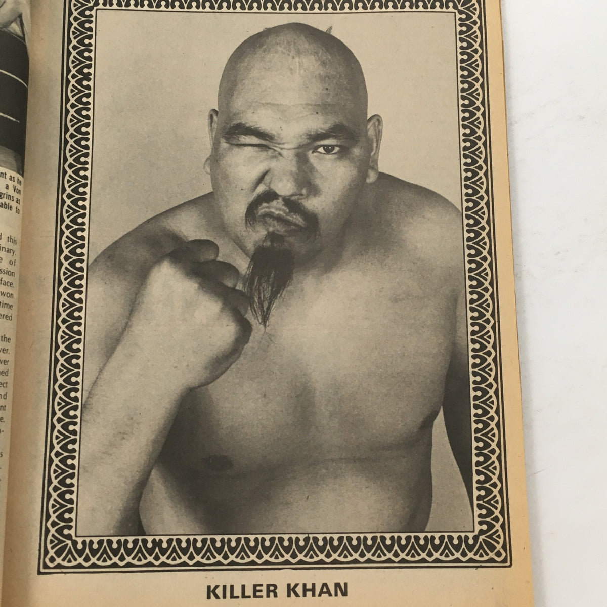 Portrait of Killer Khan as featured in The Best of the Wrestler Magazine Fall 1982, emphasizing the unique character in wrestling.