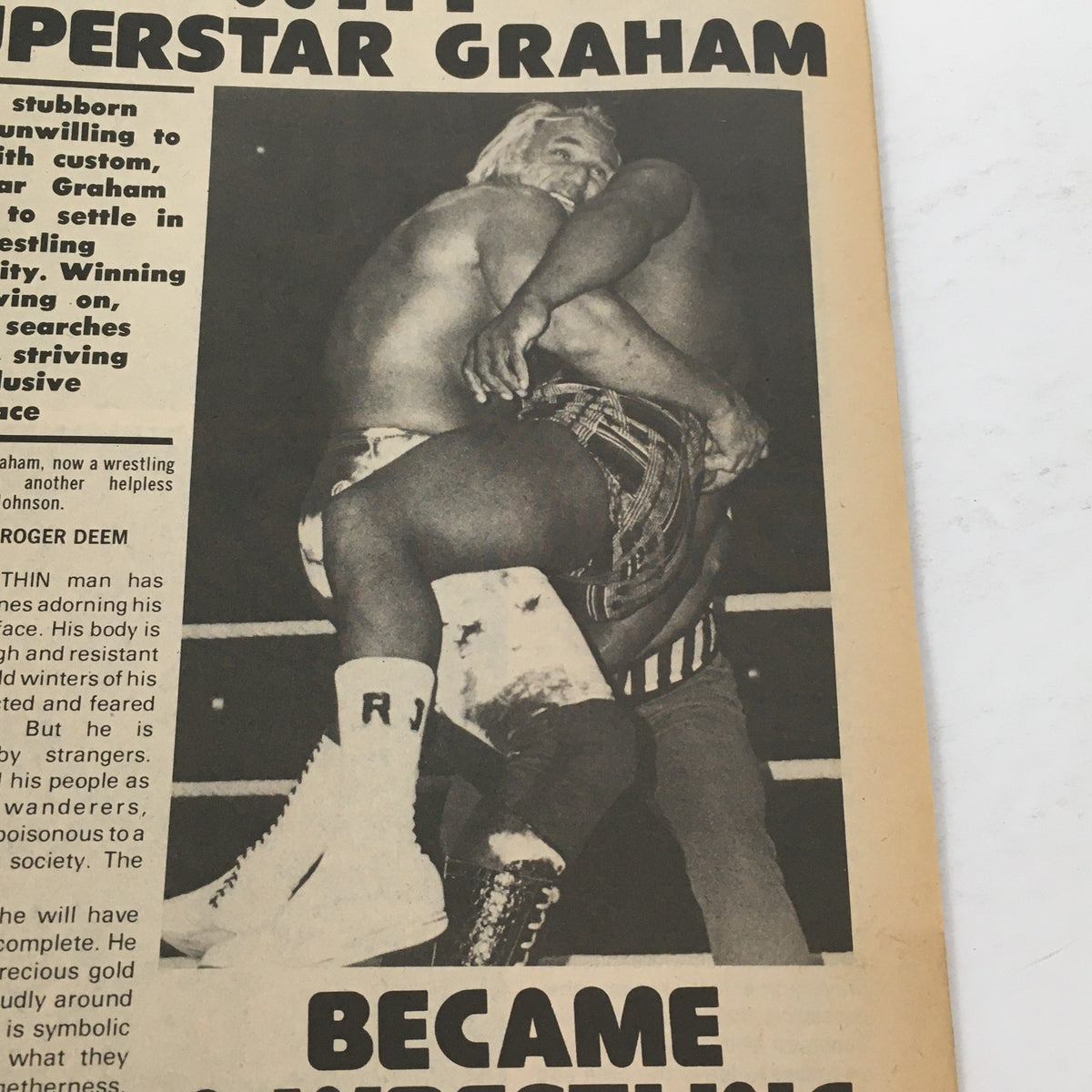 Article page from The Best of the Wrestler Magazine Fall 1982 discussing Superstar Graham and his wrestling career.