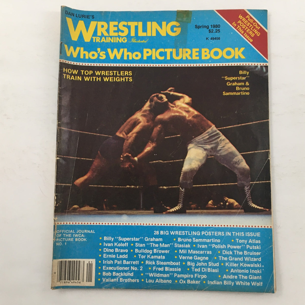 Cover of Wrestling Training Illustrated Magazine Spring 1980 featuring Billy 'Superstar' Graham and Bruno Sammartino, showcasing wrestling action and training techniques.
