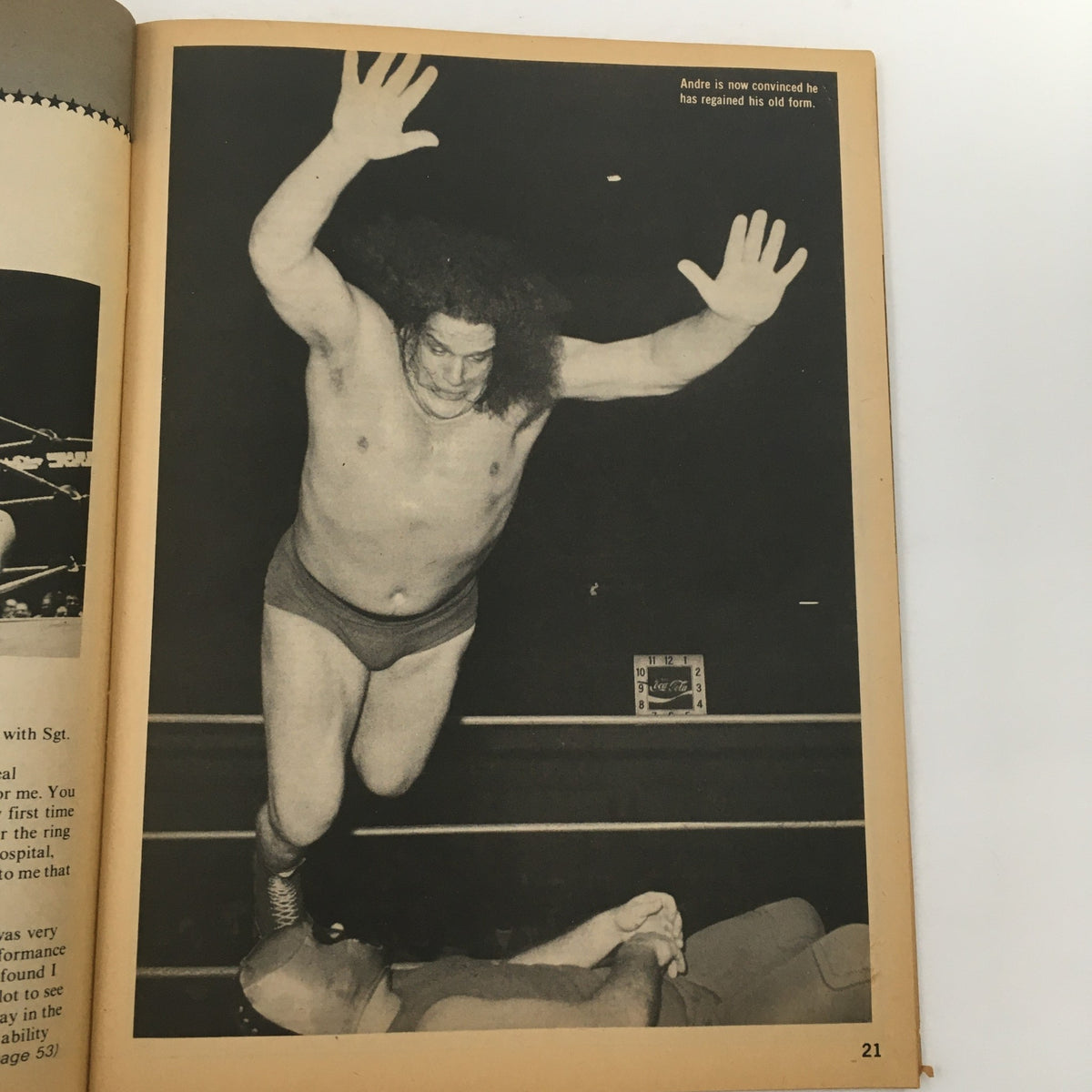Wrestling Superstars Magazine Winter 1981 depicting Andre the Giant performing a high-flying move, illustrating his wrestling prowess.