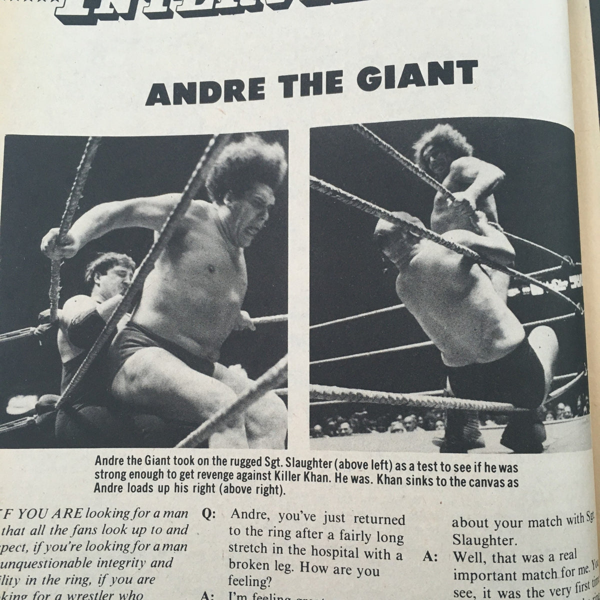 Wrestling Superstars Magazine Winter 1981 capturing an interview scene with Andre the Giant and Rugged Sgt. Slaughter in action during a match.