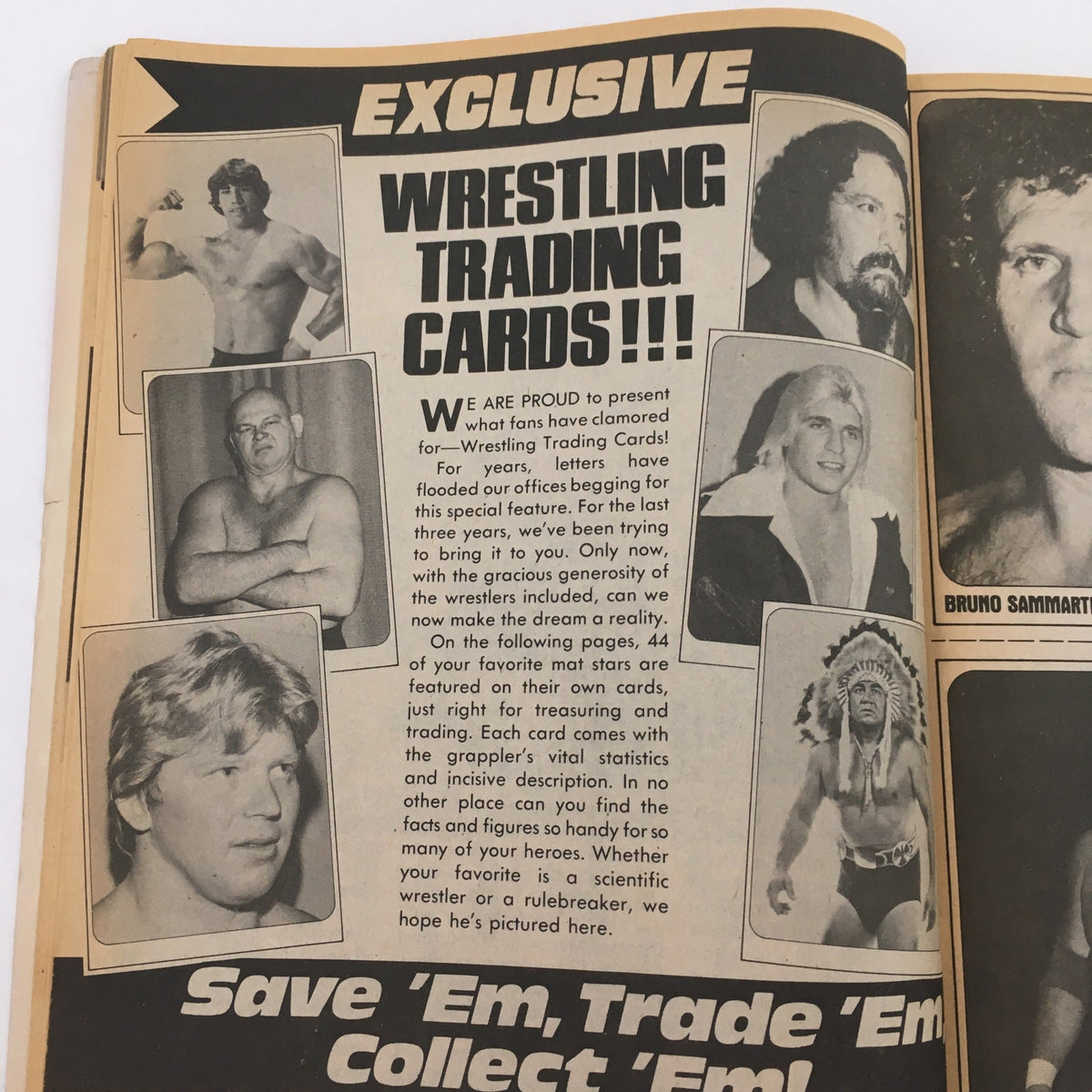 An advertisement for Wrestling Trading Cards from Wrestling Superstars Magazine Summer 1981, emphasizing collectible features and wrestlers included in this special issue.