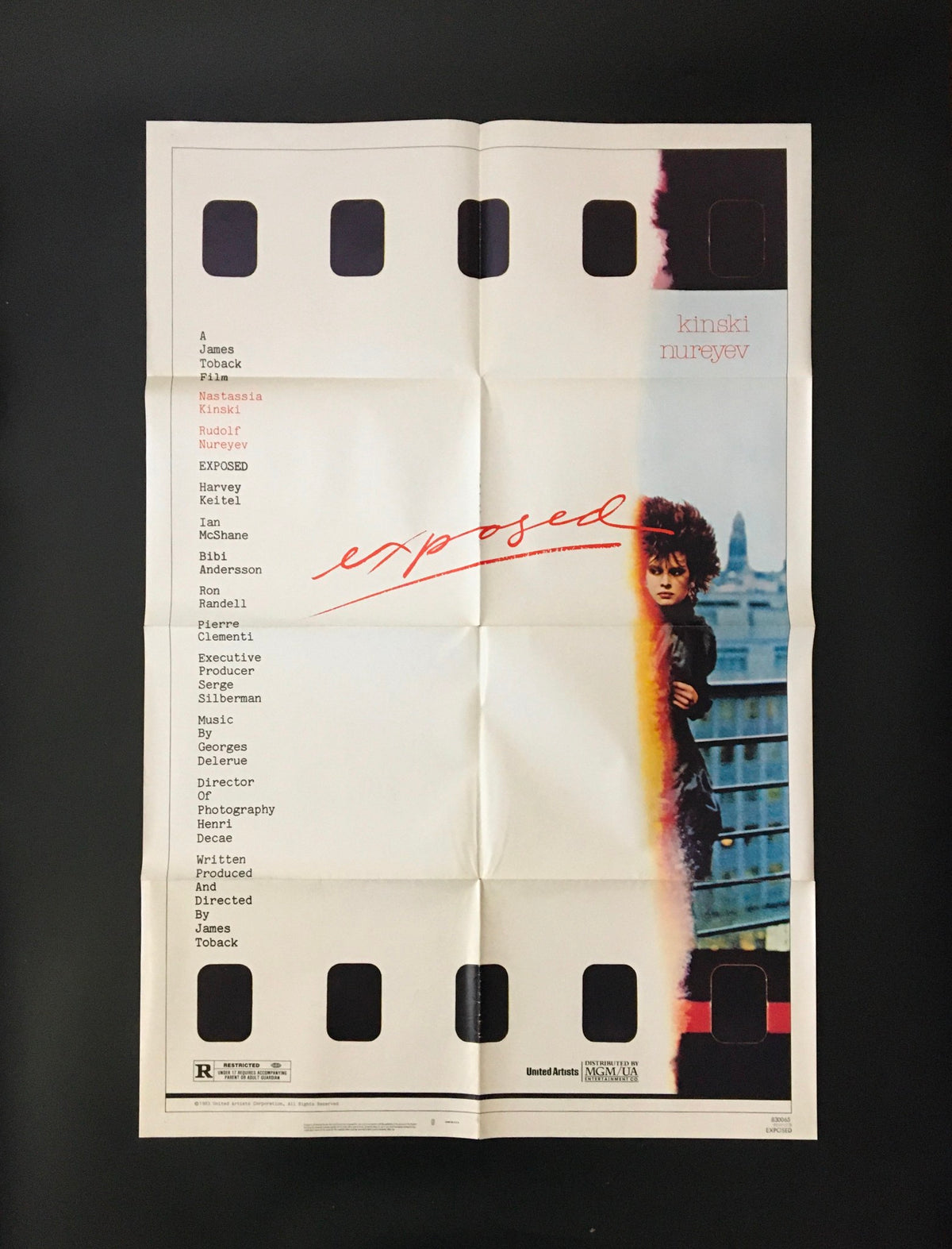 1983 Exposed 41" x 27" Original Movie Poster featuring Nastassia Kinski and Rudolf Nureyev, showcasing a folded design with film reel edges and iconic film design elements.