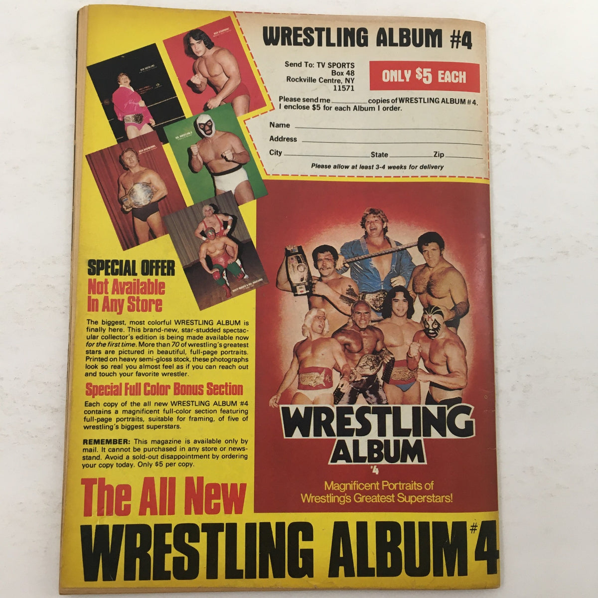 Cover of The Wrestler Magazine November 1981 showcasing a special offer for Wrestling Album #4. The magazine features iconic wrestling superstars and memorabilia from the era.
