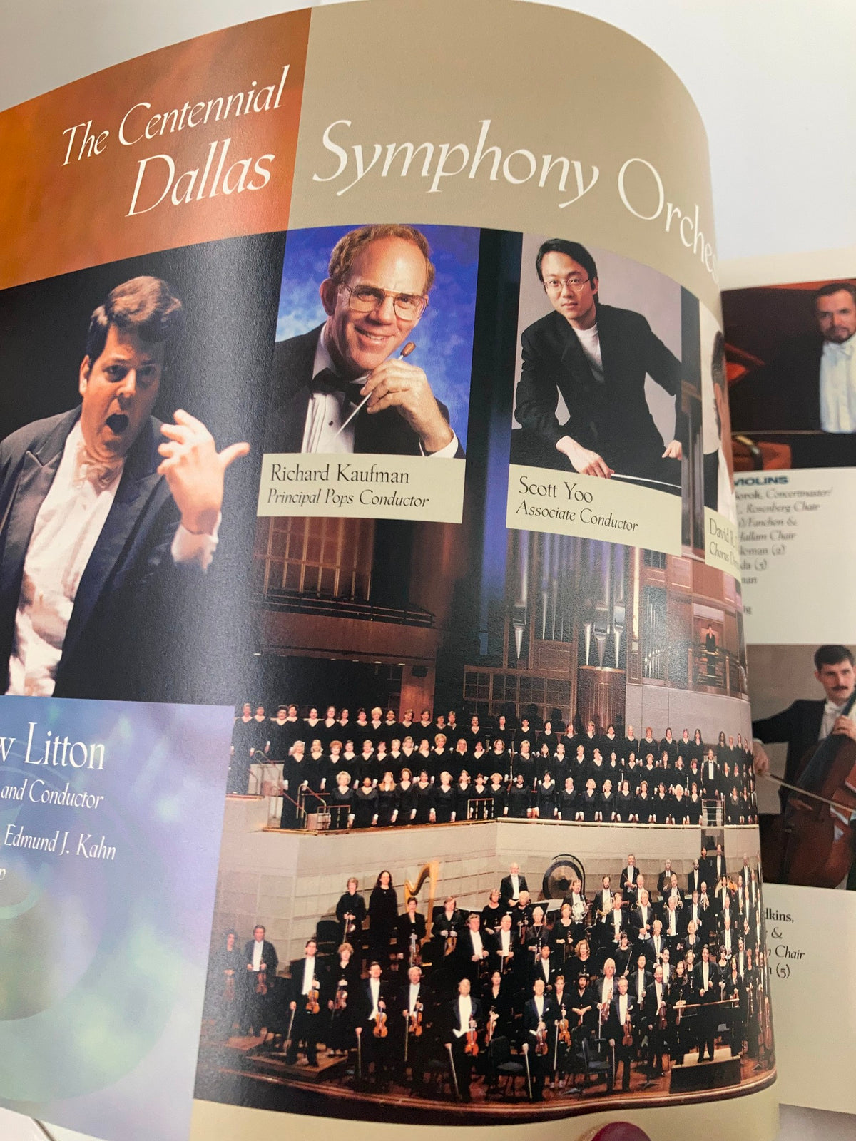2000 Program Souvenir Dalla Symphony Orchestra A Century of Beautiful Music highlighting the Centennial Dallas Symphony Orchestra, including Principal Pops Conductor Richard Kaufman.