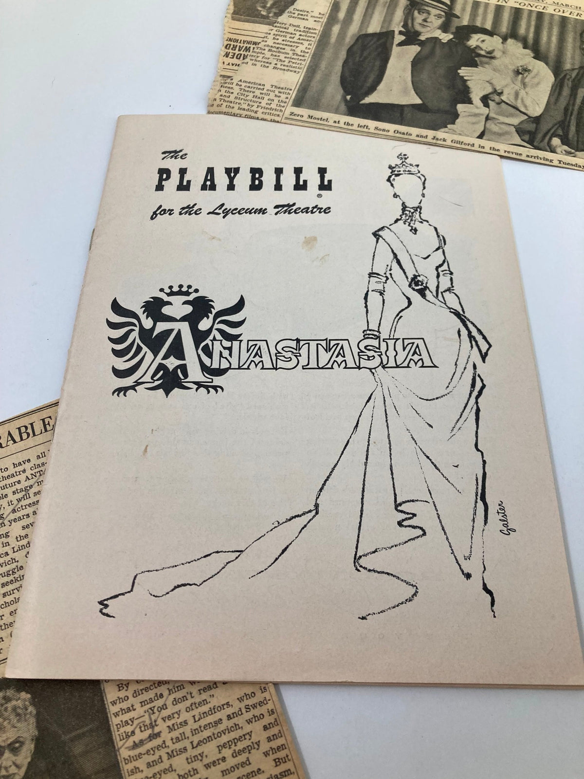 Close-up of the 1955 Playbill for the Lyceum Theatre, displaying the title Anastasia, with an illustration and text, showcasing its design and condition.