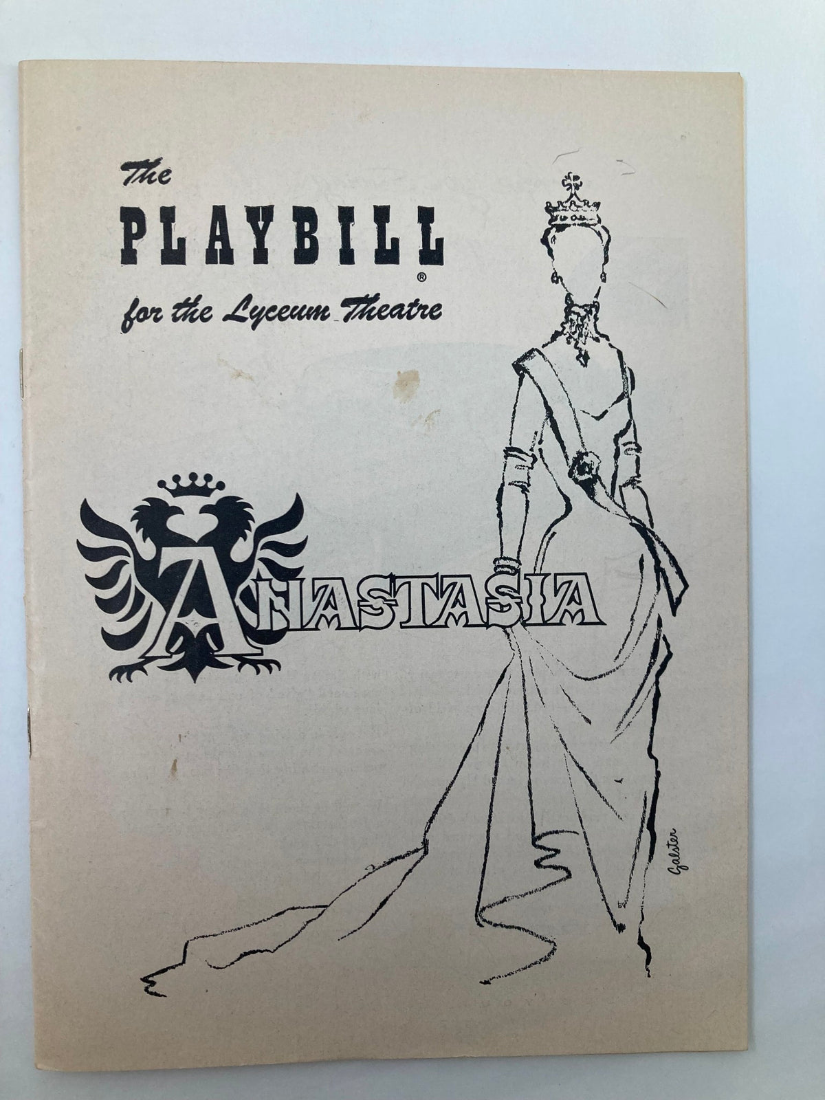 Cover of the 1955 Playbill for the Lyceum Theatre showcasing the production of Anastasia, featuring detailed artwork.
