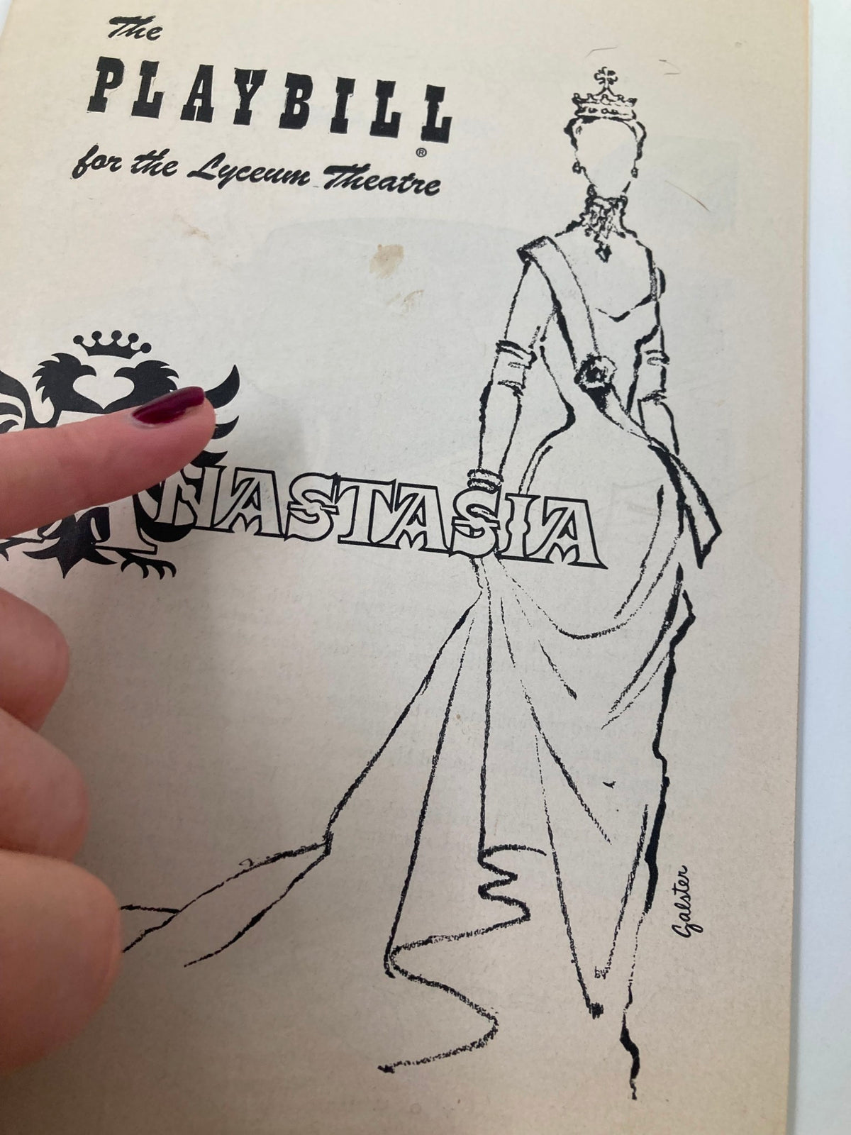 Close-up of the 1955 Playbill for Anastasia at Lyceum Theatre, highlighting the design and details of the cover.