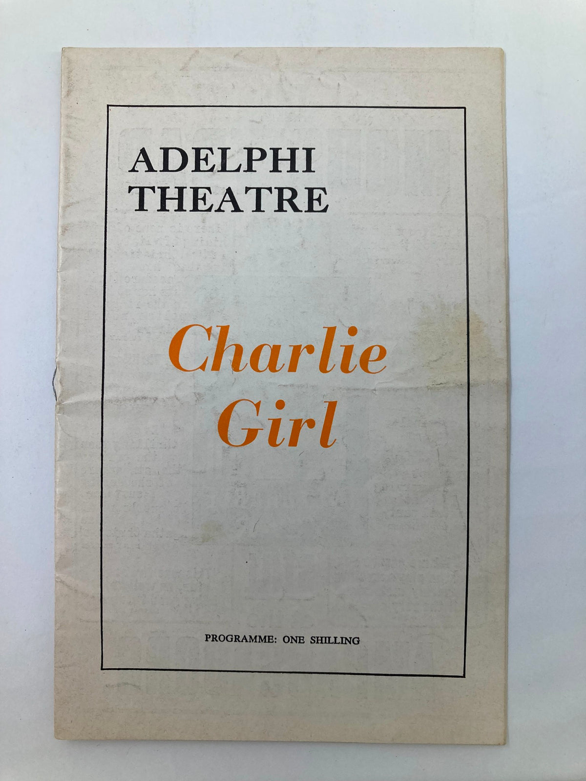 1965 program from Adelphi Theatre featuring the title 'Charlie Girl', showcasing vintage theatre memorabilia related to Anna Neagle and Derek Nimmo's performance.