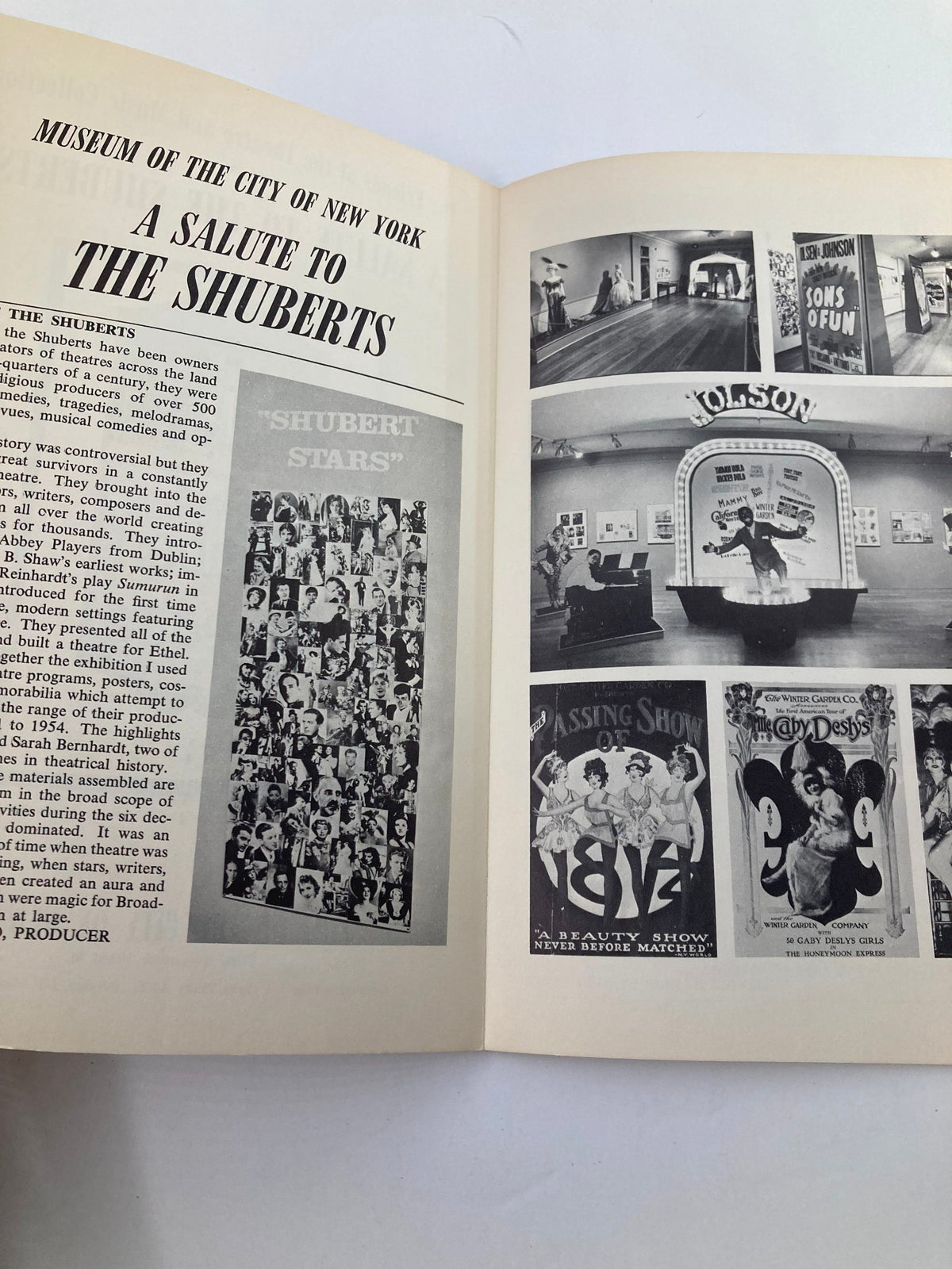 Interior pages of the 1926 Playbill 'A Salute To The Shuberts' featuring historical images and advertisements related to Shubert productions.