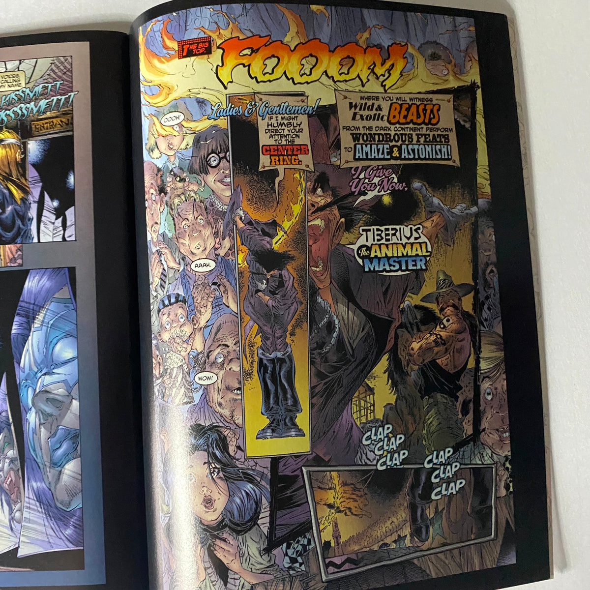 Comic panel depicting dramatic scenes from the 1999 Todd McFarlane Presents Vol 2 Kiss Psycho Circus, highlighting the storytelling and artwork.