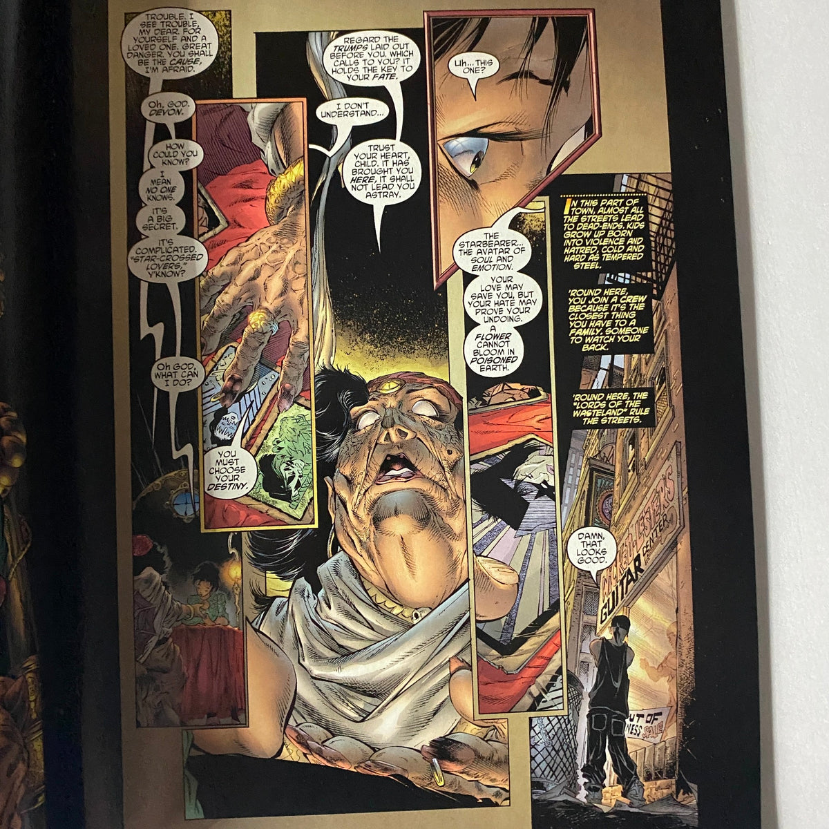 Comic page with dialogue and artwork from the 1999 Todd McFarlane Presents Vol 4 Kiss Psycho Circus magazine, depicting dramatic scenes and character interactions.