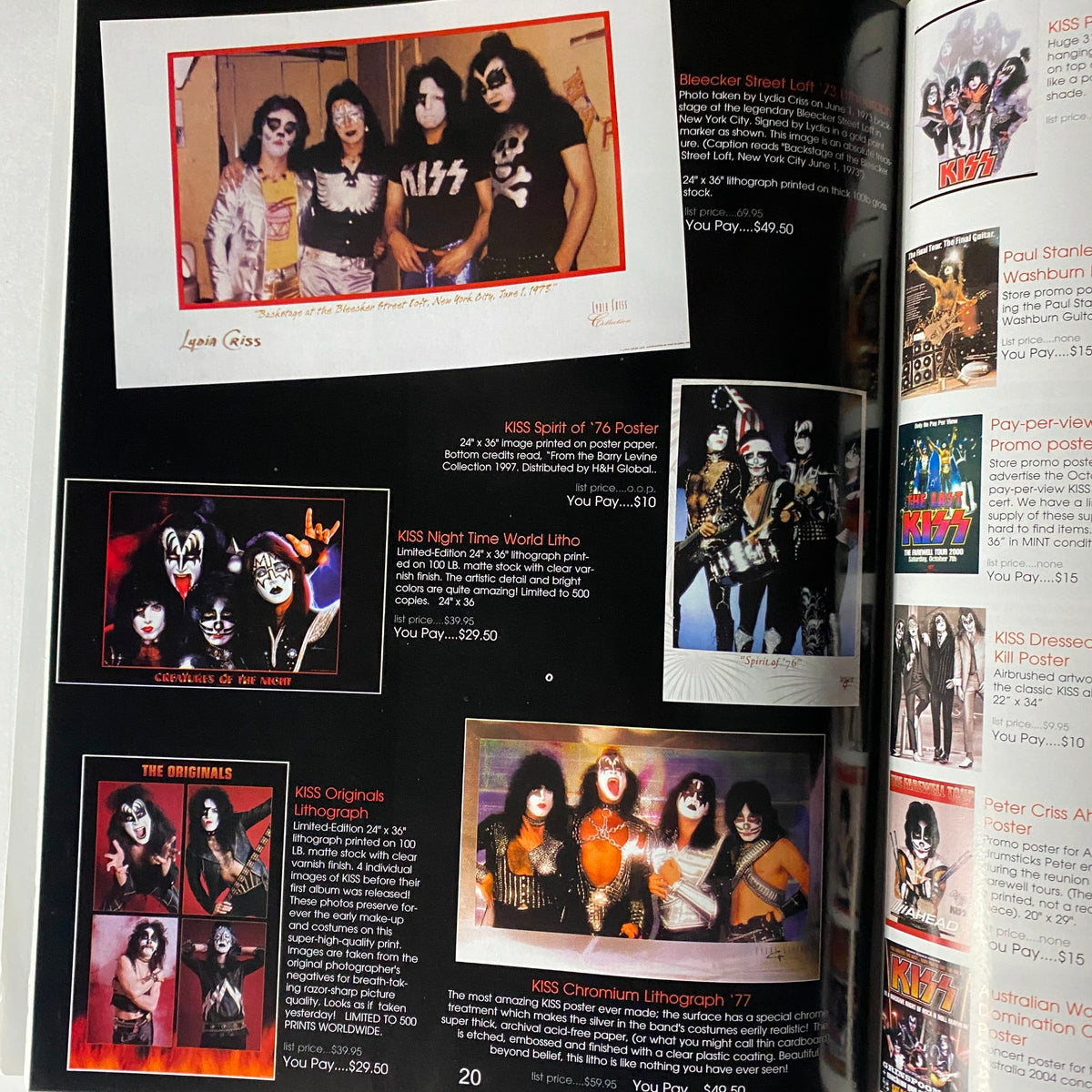 Another interior page of KISS Museum.com Catalog Winter 2007 displaying various KISS collectibles including lithographs and posters.