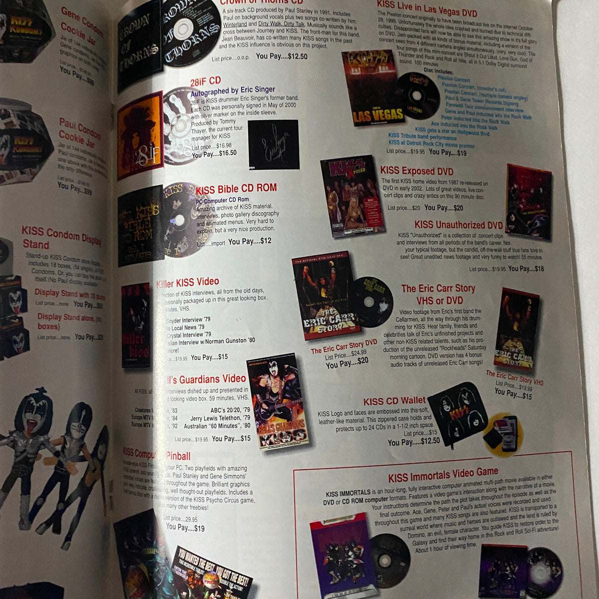 KISS Museum.com Catalog Christmas 2002 interior page displaying KISS collectible CDs and DVDs.