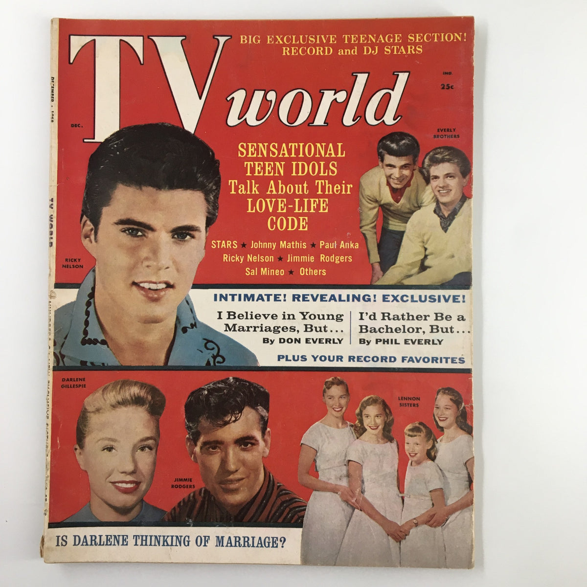 TV World Magazine December 1958 Ricky Nelson, Darlene Gillespie No Label