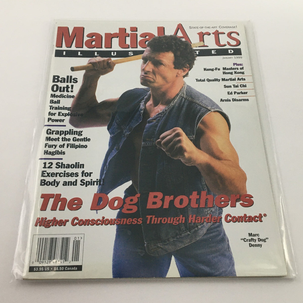 Cover of Martial Arts Illustrated Magazine January 1999 featuring Marc "Crafty Dog" Denny demonstrating martial arts techniques, emphasizing the coverage of grappling and various martial arts styles.